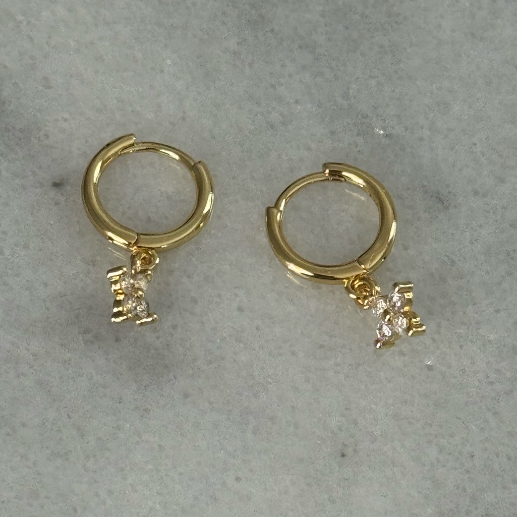 Gold Flower Crystal Huggie Hoop Dangle Earrings Brand New 35$